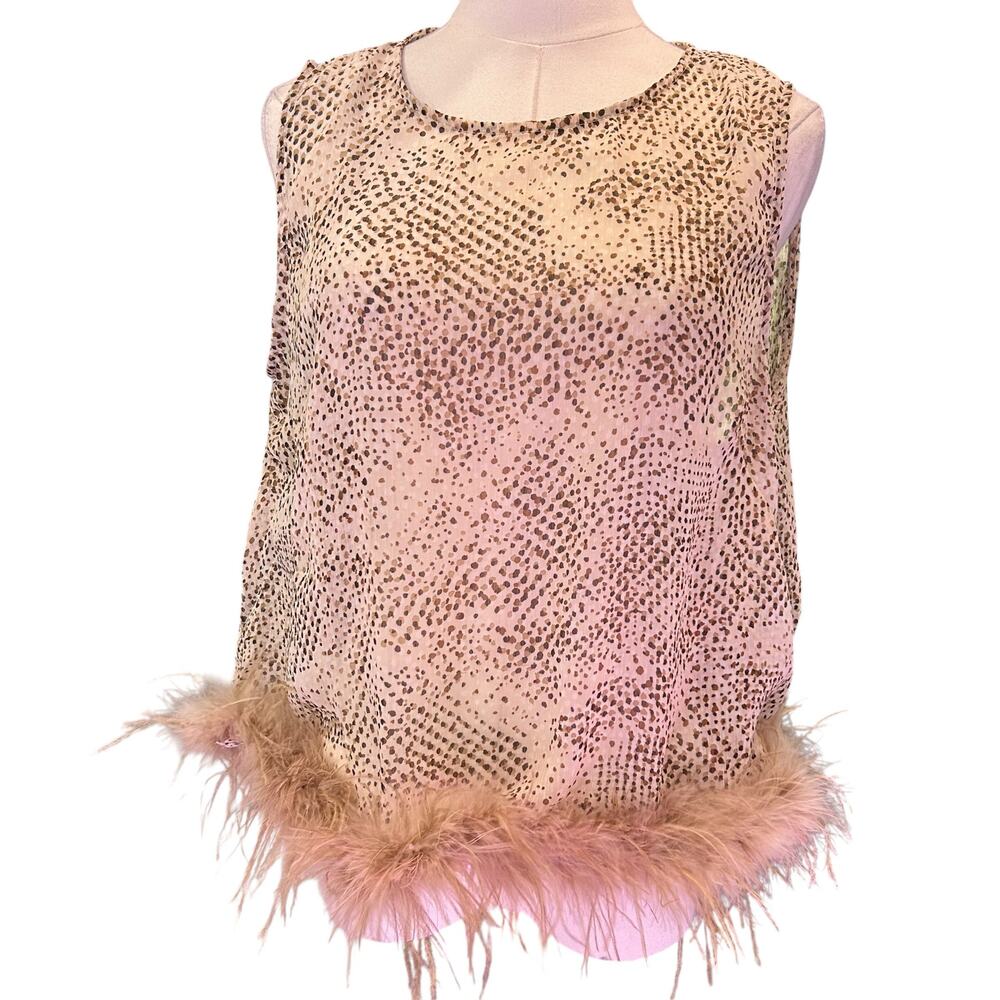 Blue B Feathered Snakeskin Crop Top Edgy Fairy Goth NWT SZ LG Sleeveless Sheer